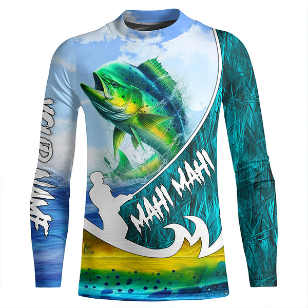Custom Name Mahi Mahi fishing blue performance Sun/UV Protection shirt, personalized gift TTV91