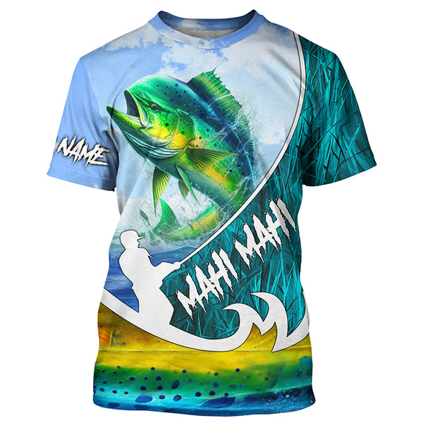 Custom Name Mahi Mahi fishing blue performance Sun/UV Protection shirt, personalized gift TTV91