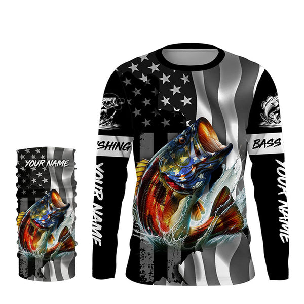 American Flag Bass Fishing Custom long sleeve Fishing Shirts for men, Bass Fishing jerseys TTV145