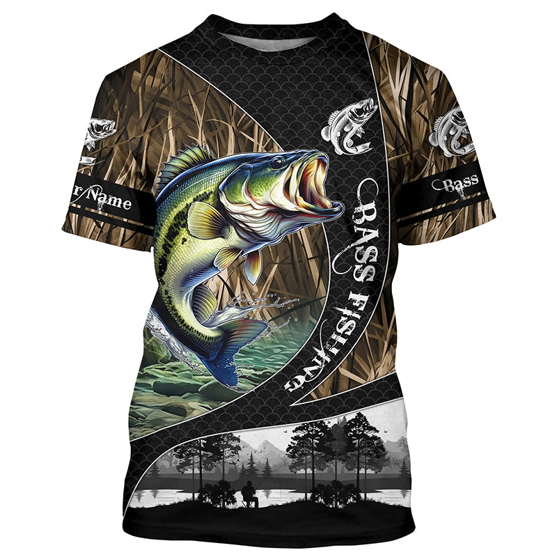 Bass Fishing Camo Fishing Custom Name UV Protection Performance Fishing Jerseys TTV46 T-Shirt UPF / XL