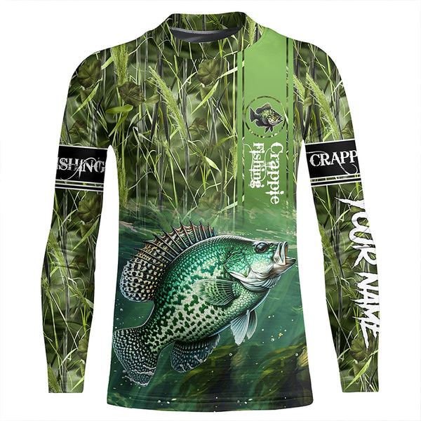 Crappie Fishing Camo Long Sleeve Fishing Shirts, Custom Crappie Tournament Fishing Jerseys TTV29