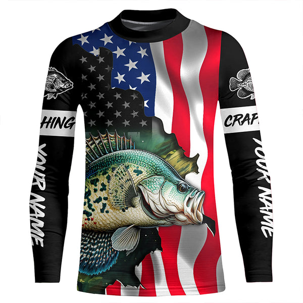 American Flag Crappie Fishing Custom Name performance long sleeve fishing shirt uv protection TTV122