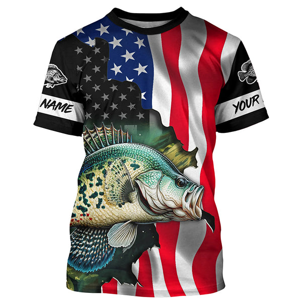 American Flag Crappie Fishing Custom Name performance long sleeve fishing shirt uv protection TTV122