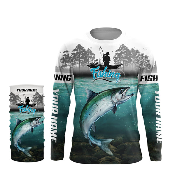 Chinook Salmon Fishing Custom Long Sleeve performance Fishing Shirts, Salmon Fishing jerseys TTV77