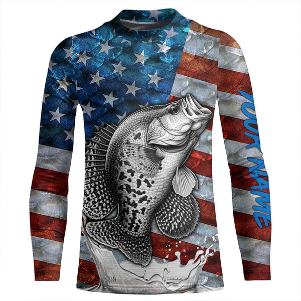 American flag Crappie patriotic fishing UV long sleeve shirts Custom fishing apparel TTV19