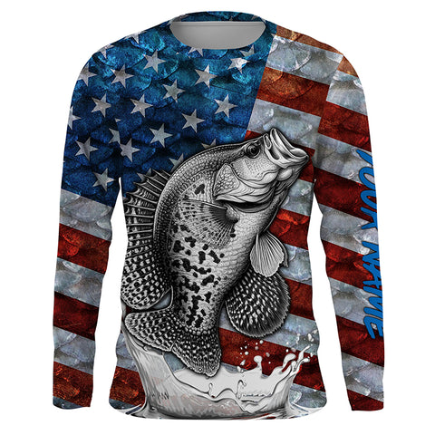 American flag Crappie patriotic fishing UV long sleeve shirts Custom fishing apparel TTV19