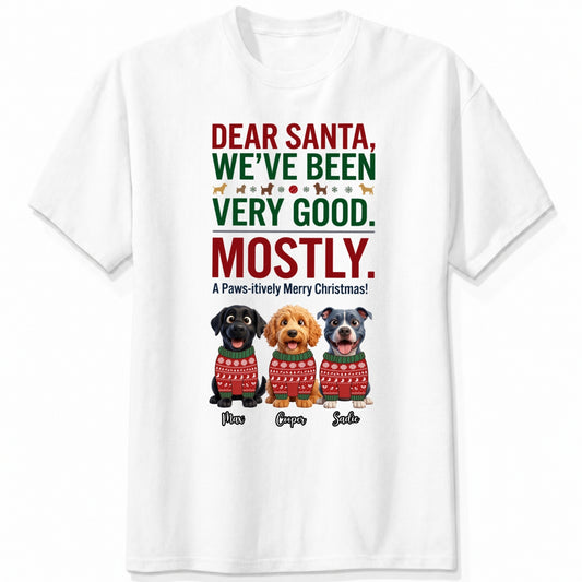  Dear Santa We've Been Very Good Mostly Funny Custom Dogs Christmas T-Shirt Personalized Holiday Gift FSDM88