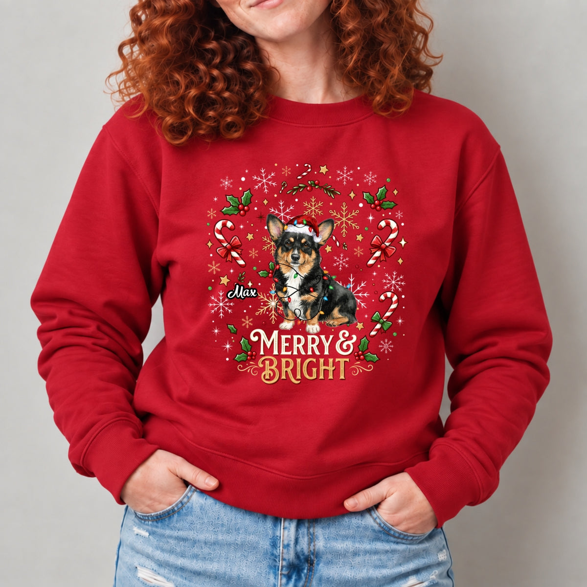 Custom Personalized Dogs Christmas Unisex Standard Sweatshirt, Merry And Bright Holiday Gift FSDM111