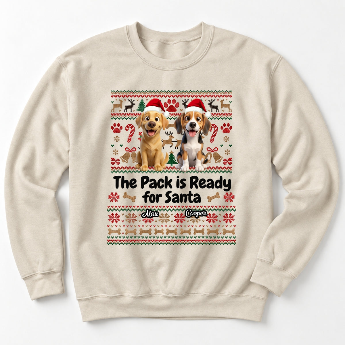 Custom Dogs Christmas Standard Crew Neck Sweatshirt, The Pack Is Ready For Santa Personalized Ugly Sweater FSDM125