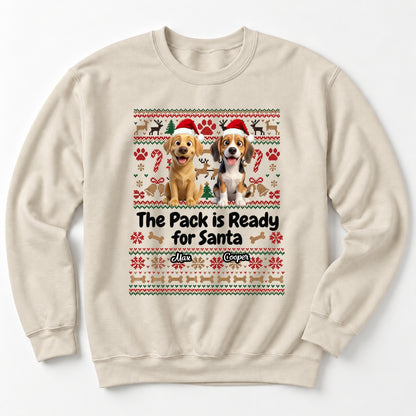 Custom Dogs Christmas Standard Crew Neck Sweatshirt, The Pack Is Ready For Santa Personalized Ugly Sweater FSDM125