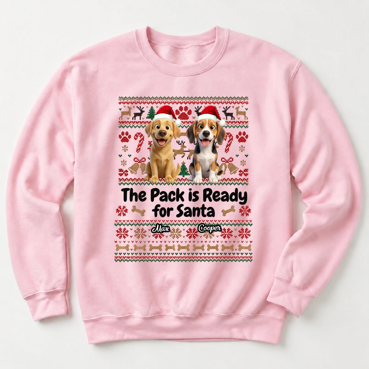 Custom Dogs Christmas Standard Crew Neck Sweatshirt, The Pack Is Ready For Santa Personalized Ugly Sweater FSDM125