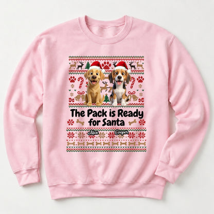 Custom Dogs Christmas Standard Crew Neck Sweatshirt, The Pack Is Ready For Santa Personalized Ugly Sweater FSDM125