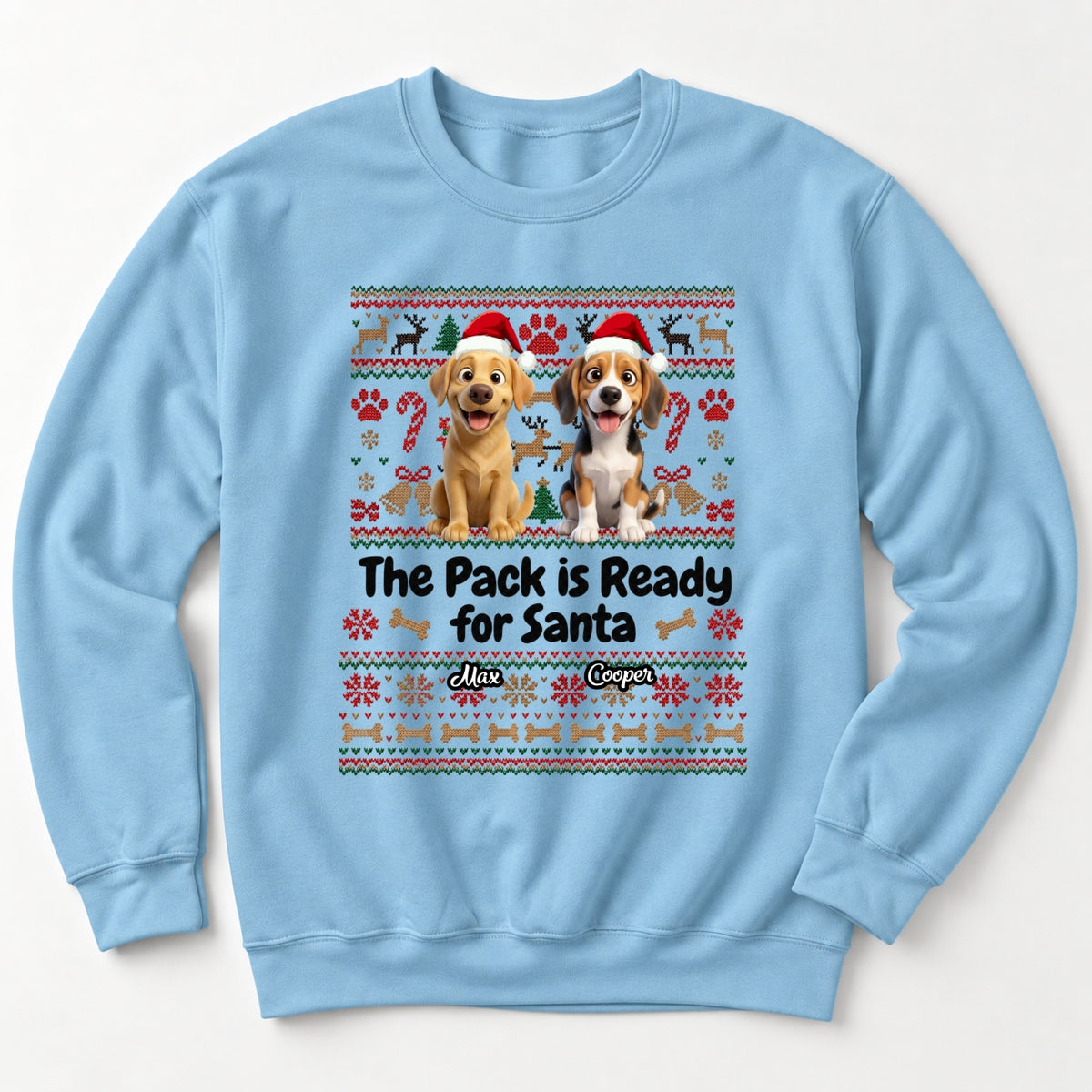 Custom Dogs Christmas Standard Crew Neck Sweatshirt, The Pack Is Ready For Santa Personalized Ugly Sweater FSDM125