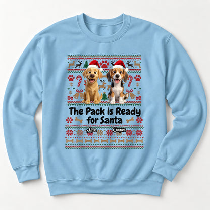 Custom Dogs Christmas Standard Crew Neck Sweatshirt, The Pack Is Ready For Santa Personalized Ugly Sweater FSDM125