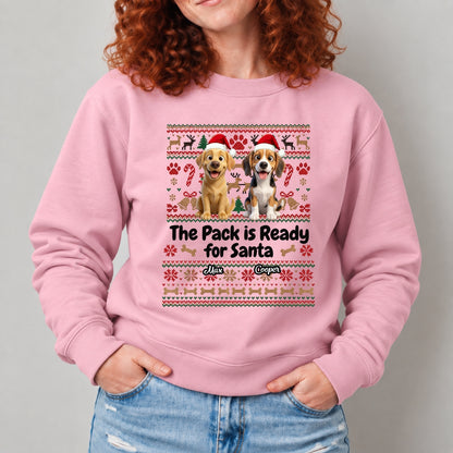 Custom Dogs Christmas Standard Crew Neck Sweatshirt, The Pack Is Ready For Santa Personalized Ugly Sweater FSDM125