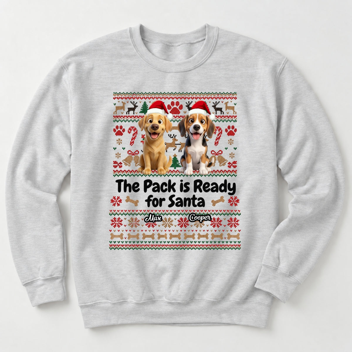 Custom Dogs Christmas Standard Crew Neck Sweatshirt, The Pack Is Ready For Santa Personalized Ugly Sweater FSDM125