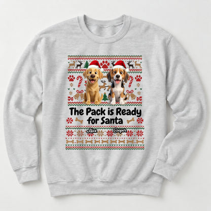 Custom Dogs Christmas Standard Crew Neck Sweatshirt, The Pack Is Ready For Santa Personalized Ugly Sweater FSDM125