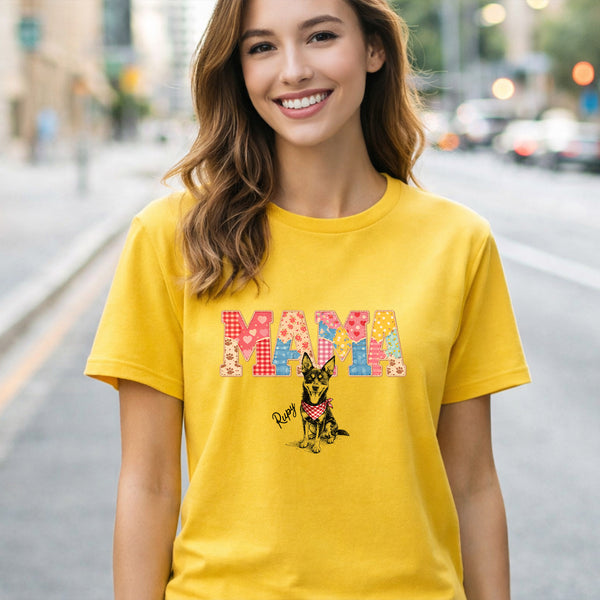 Custom Mama Patchwork Dog Photo and Name T-shirt, Beautiful Mothers Day Gift for Dog Mom FSD4809
