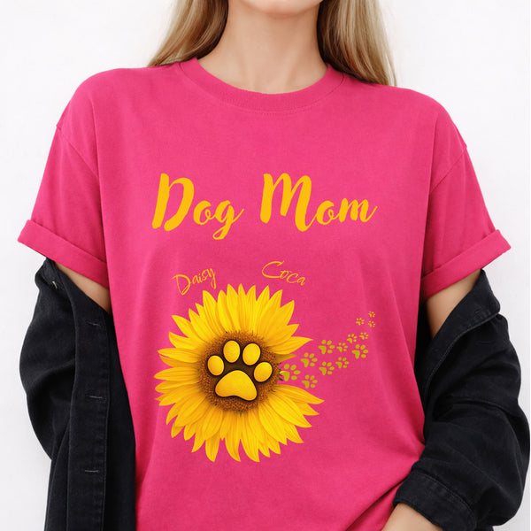 Dog Mom Sunflower Dog Paw Custom T-shirt, Personalized Gift for Dog Mom FSD4814