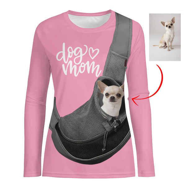 Dog mom customizes dog's photo with dog carrier print on t-shirt A67