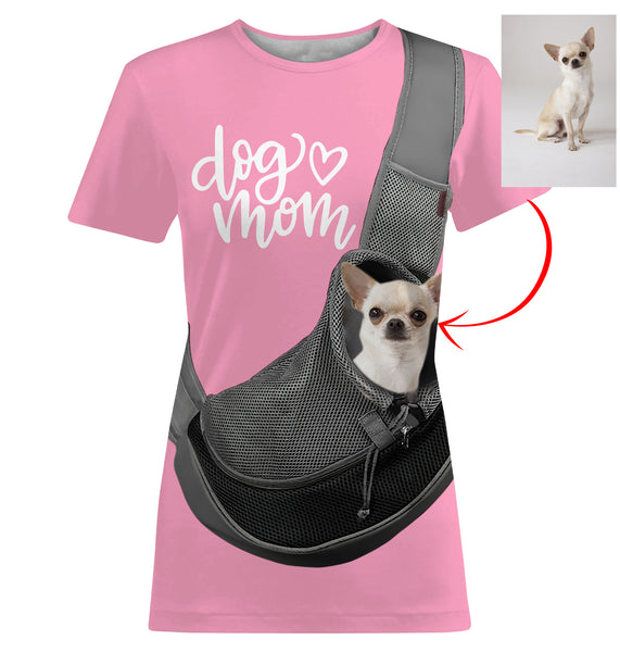 Dog mom customizes dog's photo with dog carrier print on t-shirt A67