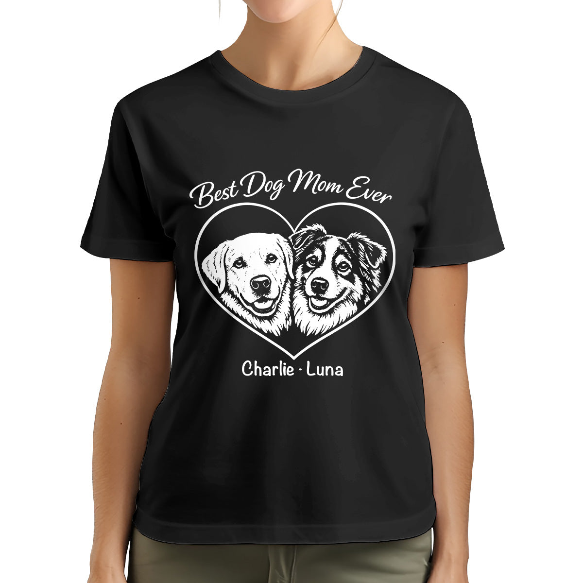 Best Dog Mom Ever Custom Dogface Premium Women's T-Shirt for Mom DM01