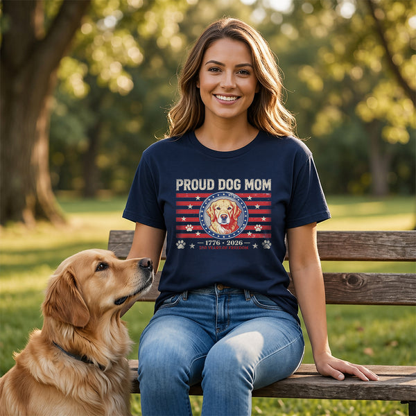 Proud Dog Mom Shirt Personalized, Custom Dog Photo 4th of July Tee, America 250 Years 1776-2026, Patriotic Dog Mom Gift, Custom Pet Portrait T-Shirt