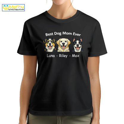 Best Dog Mom Ever Custom 3 Dogfaces Premium Women's T-Shirt for Mom DM08