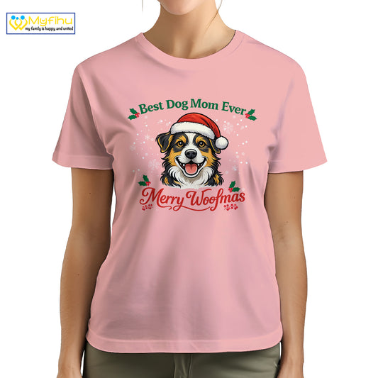 Best Dog Mom Ever Merry Woofmas Custom Dogface Premium Women's T-Shirt for Mom DM09