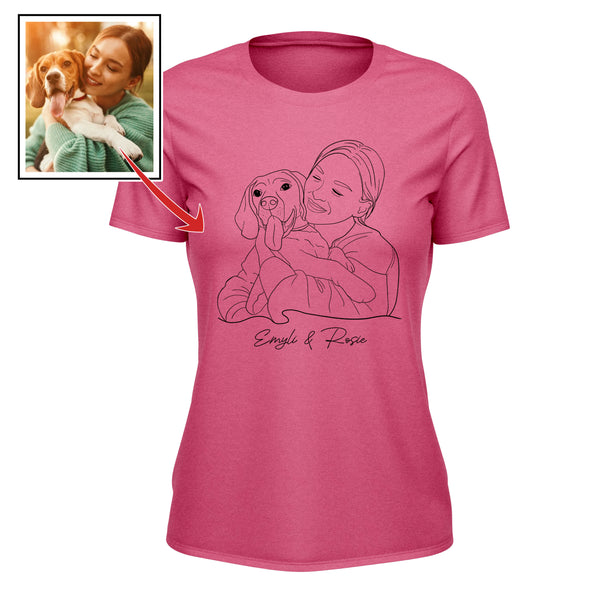 Custom dog mom photo to line art tattoo style personalized shirt for dog lover D10