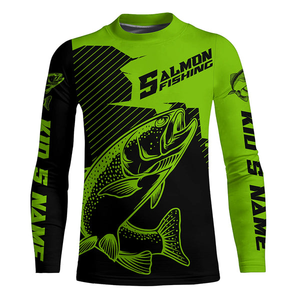 Custom Chinook King Salmon Saltwater Long Sleeve Fishing Shirts, Salmon Fishing Jerseys | Green IPHW4592
