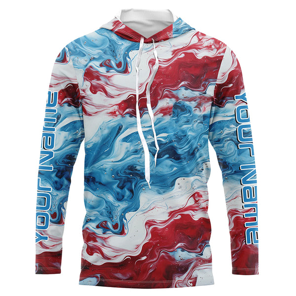 Red, White, Blue Tie Dye Camo Custom Long Sleeve Fishing Shirts, Patriotic Fishing Jerseys IPHW5207