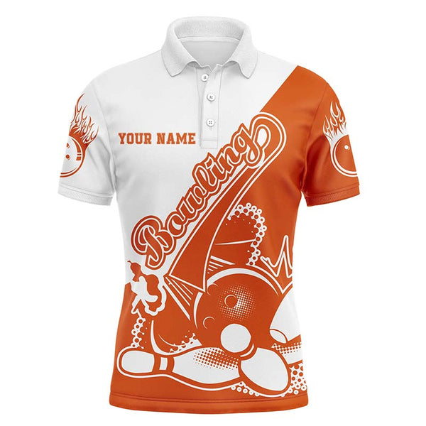 Orange Custom Bowling Shirts For Men, Strike Bowling Team Shirts Bowling Pin IPHW3789