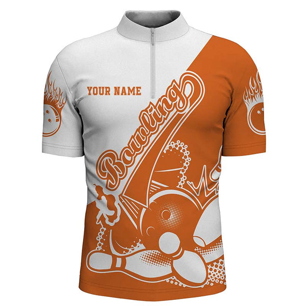 Orange Custom Bowling Shirts For Men, Strike Bowling Team Shirts Bowling Pin IPHW3789