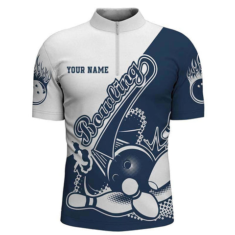 Navy Custom Bowling Shirts For Men, Strike Bowling Team Shirts Bowling Pin IPHW3790