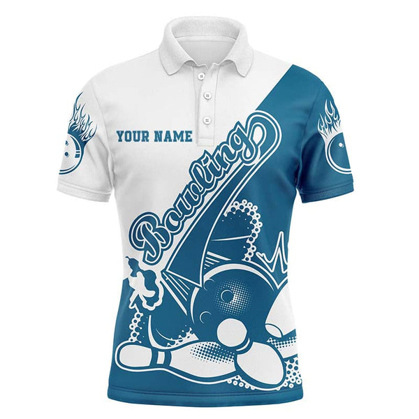 Blue Custom Bowling Shirts For Men, Strike Bowling Team Shirts Bowling Pin IPHW3791