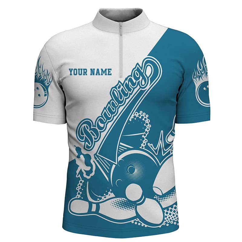 Blue Custom Bowling Shirts For Men, Strike Bowling Team Shirts Bowling Pin IPHW3791