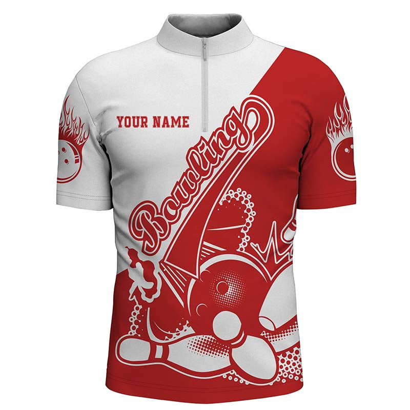 Red Custom Bowling Shirts For Men, Strike Bowling Team Shirts Bowling Pin IPHW3792