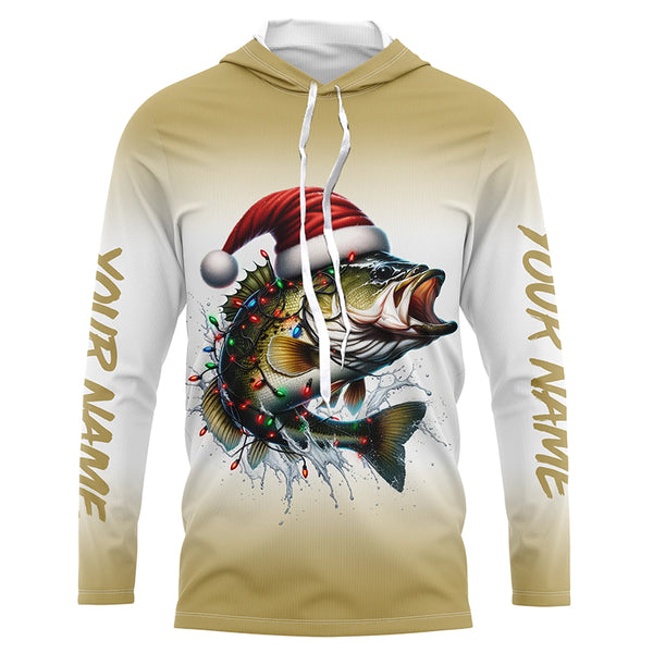 Christmas Lights String Bass Christmas Fishing Shirts With Customized Name, Xmas Fishing Gifts IPHW5584