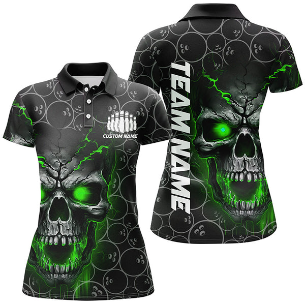 Custom Skull Bowling Polo Shirts For Women, Bowling Pattern Bowling Team 5234IPHW
