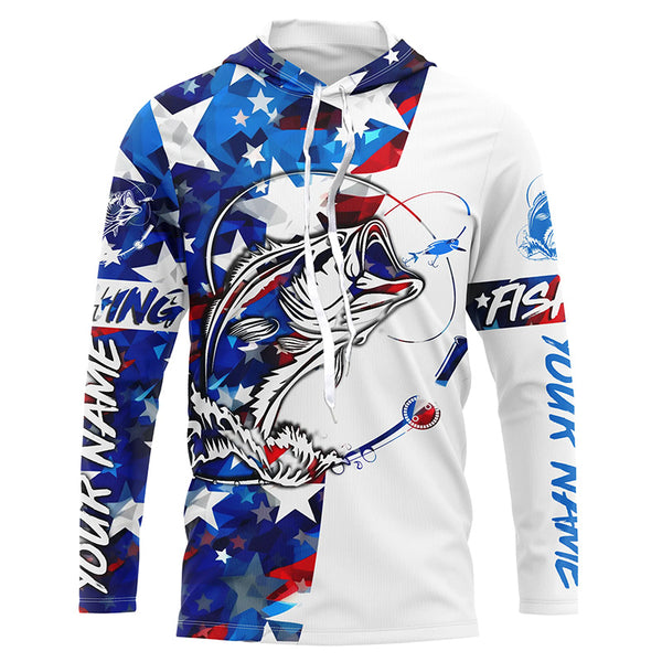 Red, White And Blue Camo American Flag Bass Fishing Shirts, Custom Patriotic Bass Fishing Jerseys IPHW4810