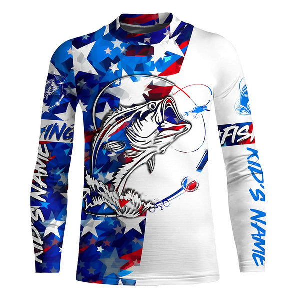 Red, White And Blue Camo American Flag Bass Fishing Shirts, Custom Patriotic Bass Fishing Jerseys IPHW4810