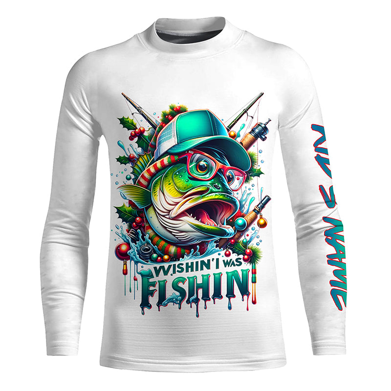 Wishin I Was Fishin Custom Funny Bass Christmas Fishing Shirts Bass Myfihu