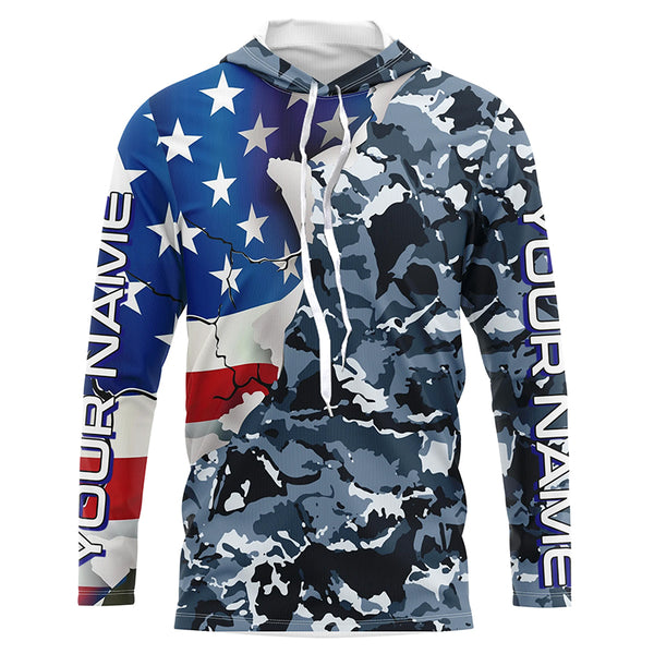 Custom American Flag Camo Uv Protection Long Sleeve Shirts, Patriotic Performance Fishing Shirts IPHW6102