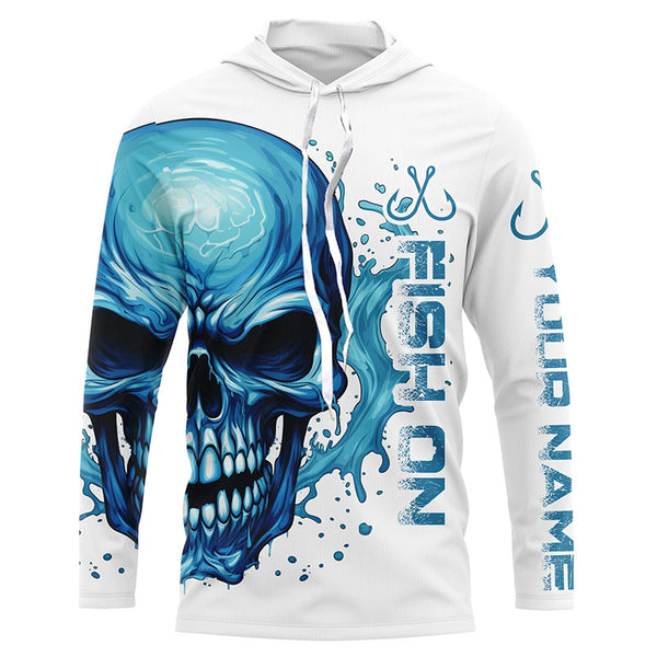 Fish On Fish Hook Custom Skull Long Sleeve Fishing Shirts,  Skull Performance Fishing Jerseys IPHW5137