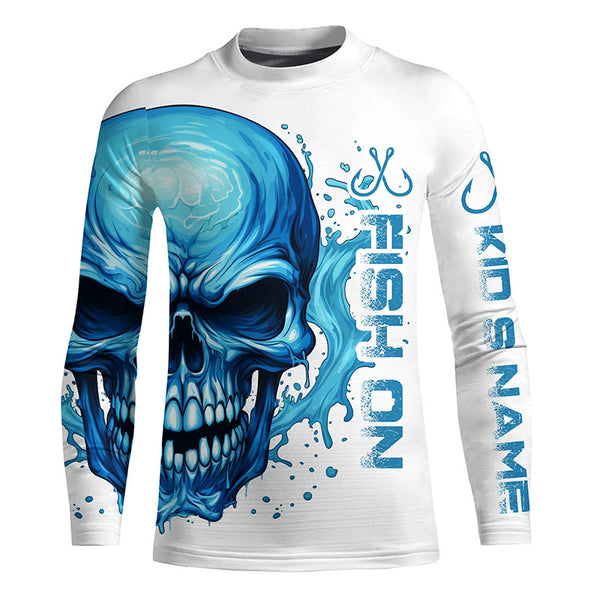 Fish On Fish Hook Custom Skull Long Sleeve Fishing Shirts,  Skull Performance Fishing Jerseys IPHW5137