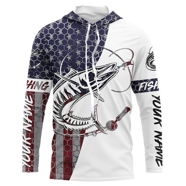 American Flag Wahoo Long Sleeve Saltwater Fishing Shirts, Patriotic Deep Sea Fishing Shirt IPHW4853