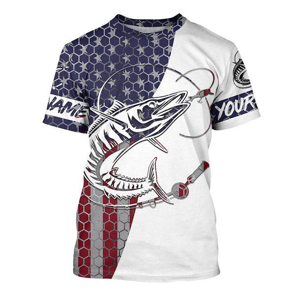 American Flag Wahoo Long Sleeve Saltwater Fishing Shirts, Patriotic Deep Sea Fishing Shirt IPHW4853