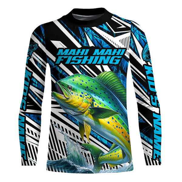 Custom Mahi Mahi Long Sleeve Tournament Fishing Shirts, Mahimahi Fishing Jerseys | Blue Camo IPHW6122