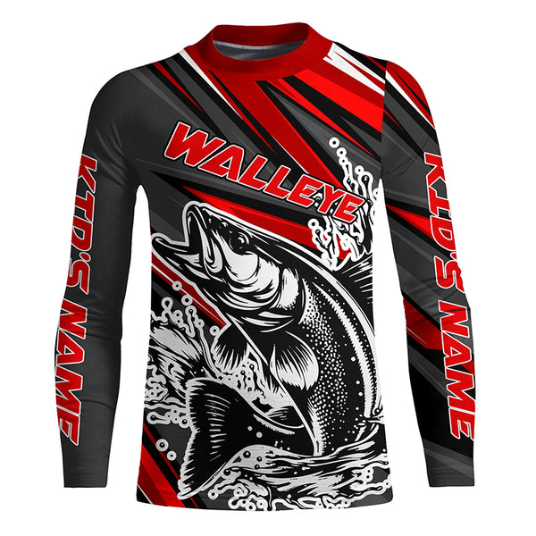 Personalized Walleye Fishing Jerseys, Walleye Fishing Long Sleeve Tournament Fishing Shirts | Red IPHW5597